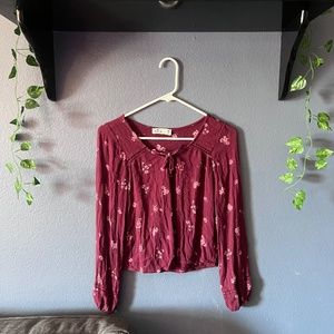 Maroon Hollister Floral Long Sleeve Blouse